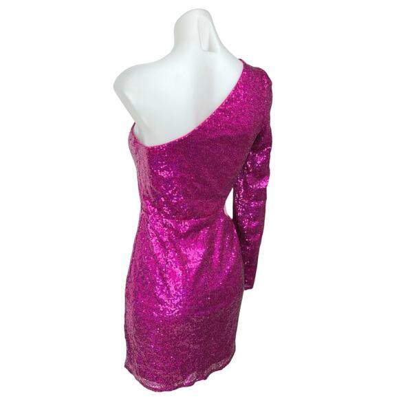 Lulus Pink Sequin One Shoulder Sparkly Shimmer Cutout Cocktail Mini Dress Size S - Picture 8 of 16